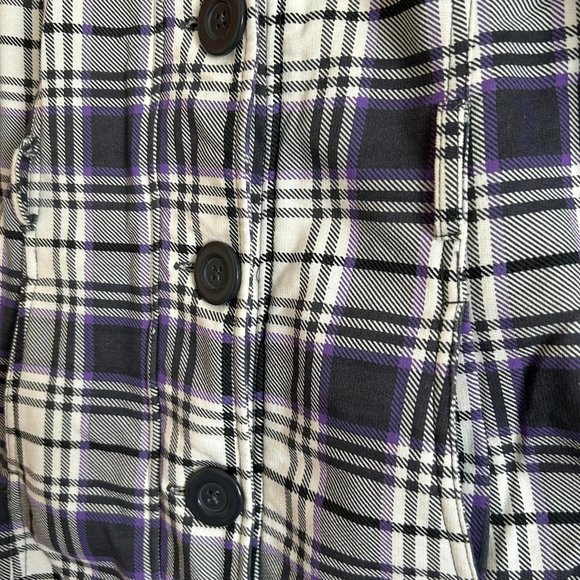 Size S Wet Seal Purple, Gray, and White Plaid belted and button up Women's Trenc - Picture 6 of 10